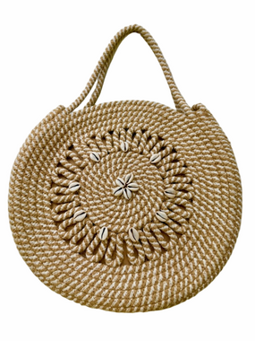 Venus Rope Seashell Tote Bag Crossbody Purse Handbag Woven Tan Cream